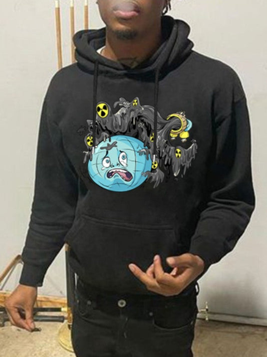 Men Cartoon Print Kangaroo Pocket Hoodie AT8031