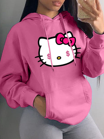 Cartoon Print Kangaroo Pocket Hoodie BO50108 Furdela