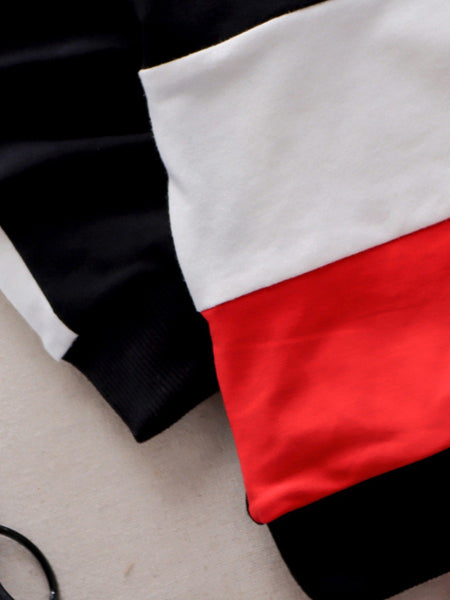 Boy Hooded Collar Striped Patchwork Pants Set BO2162