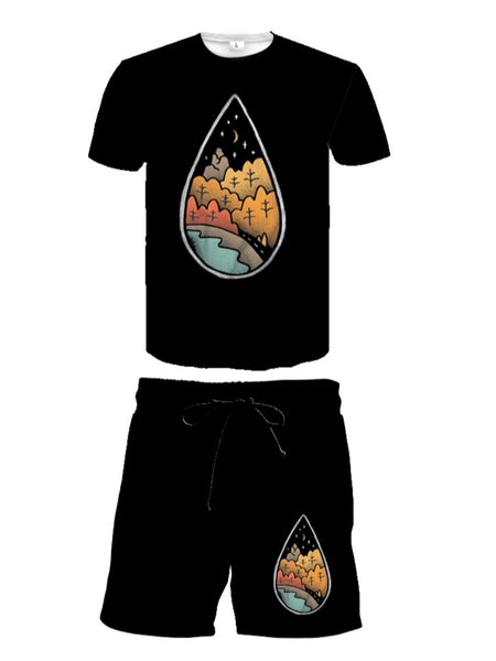 Men Landscape Moon Print Shorts Set AR7034