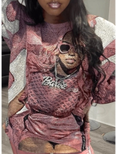 Plus Size Figure Print Loose Sweatshirt AR50112