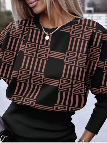 Plus Size Lantern Sleeve Geometric Print Dress AR50135