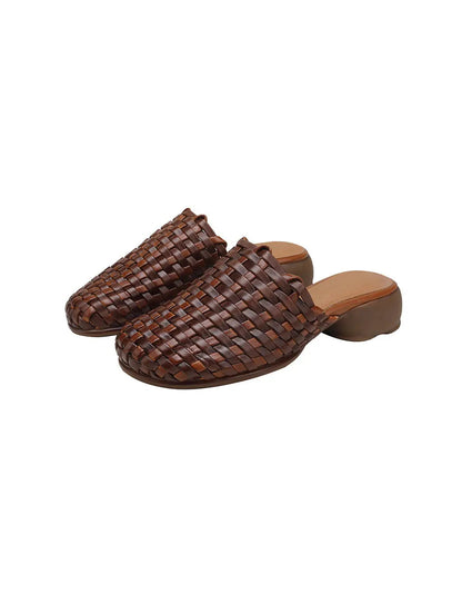 Genuine Leather Woven Slippers Wide Mules for Women Ada Fashion