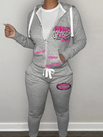 Letter Print Kangaroo Pocket Tracksuit Set AT8049