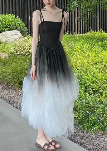 Gradient Color Wrinkled Strap Dress 2023 New Original Design Ada Fashion