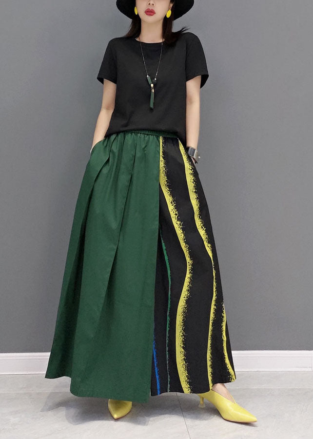 Green Asymmetrical Design Cotton Pants Skirt Elastic Waist Spring LY1584