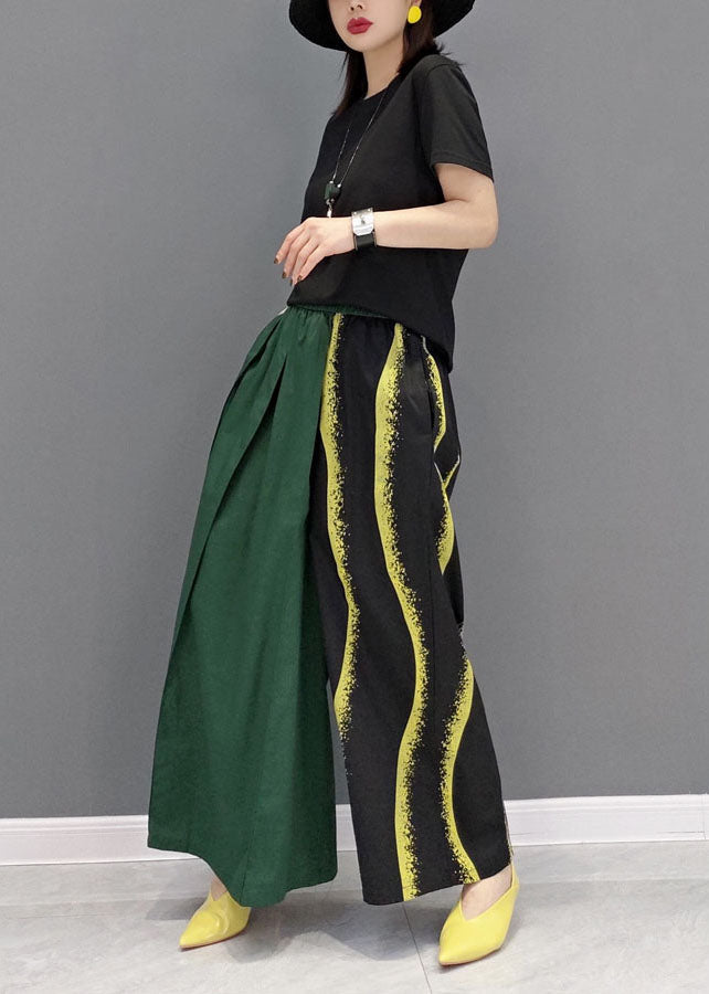 Green Asymmetrical Design Cotton Pants Skirt Elastic Waist Spring LY1584