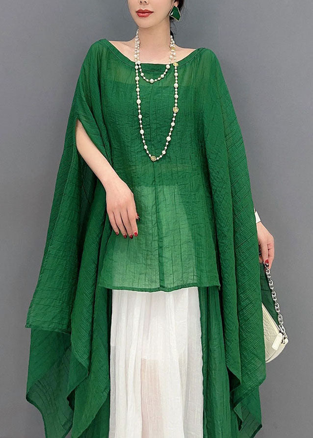 Green Asymmetrical Design Cotton Two Pieces Set Oversized Batwing Sleeve LY1577