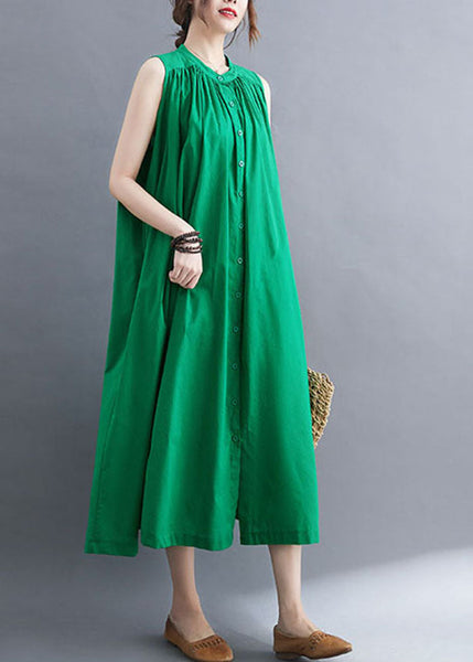 Green Cotton A Line Dress O-Neck Oversized Summer AC2080