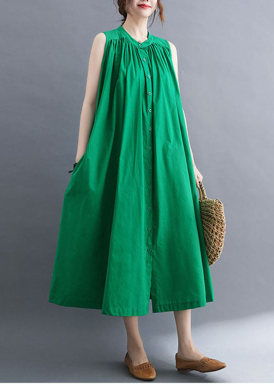 Green Cotton A Line Dress O-Neck Oversized Summer LY0656