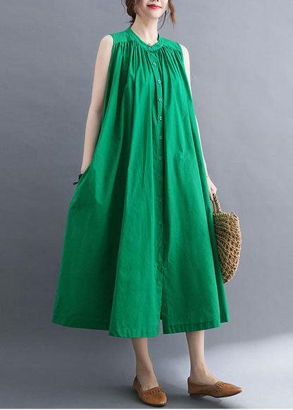 Green Cotton A Line Dress O-Neck Oversized Summer AC2080