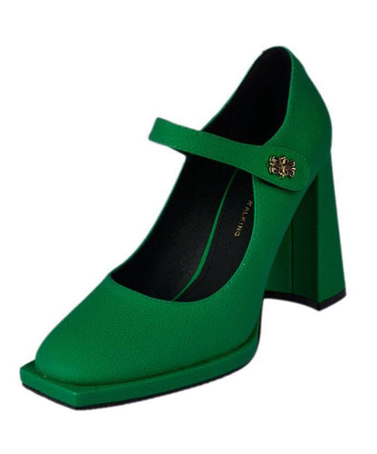 Green High Heels Faux Leather Beautiful Buckle Strap Splicing LY1745