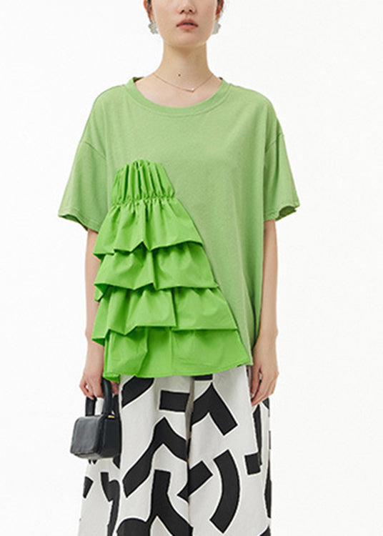 Green O-Neck Solid Top Short Sleeve LY1179