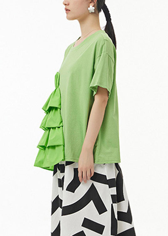 Green O-Neck Solid Top Short Sleeve LY1179