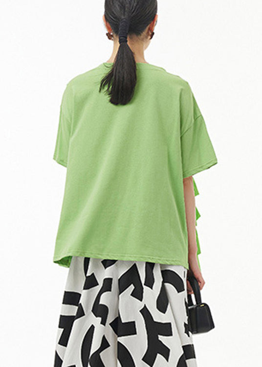 Green O-Neck Solid Top Short Sleeve LY1179