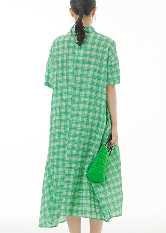 Green Peter Pan Collar Cotton Long Dresses Short Sleeve LY1175