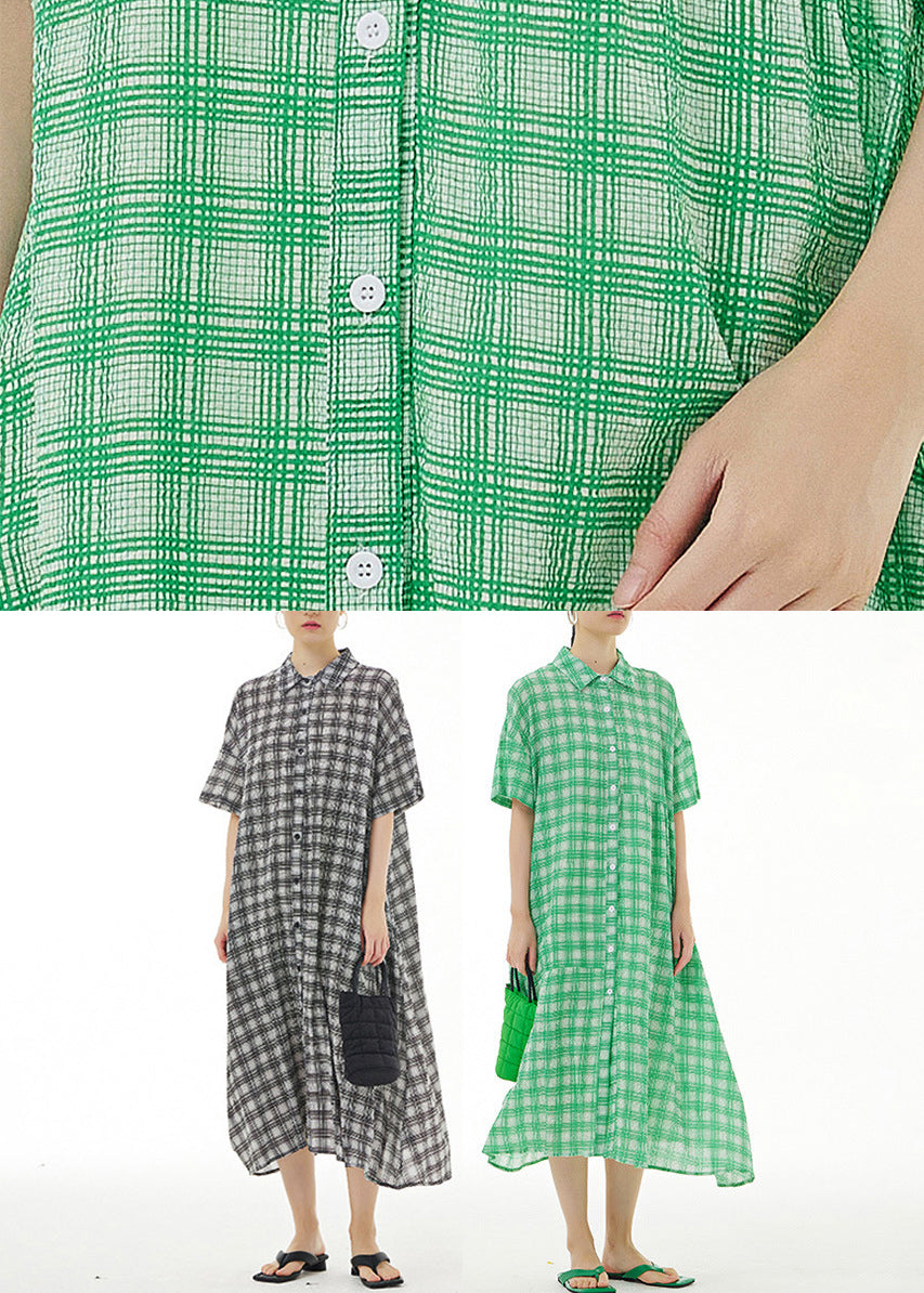 Green Peter Pan Collar Cotton Long Dresses Short Sleeve LY1175