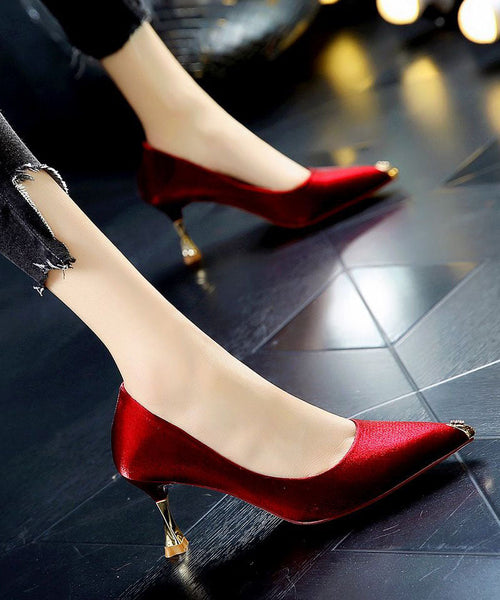 Green Pointed Toe Stiletto Faux Leather Unique Zircon Splicing LY1744