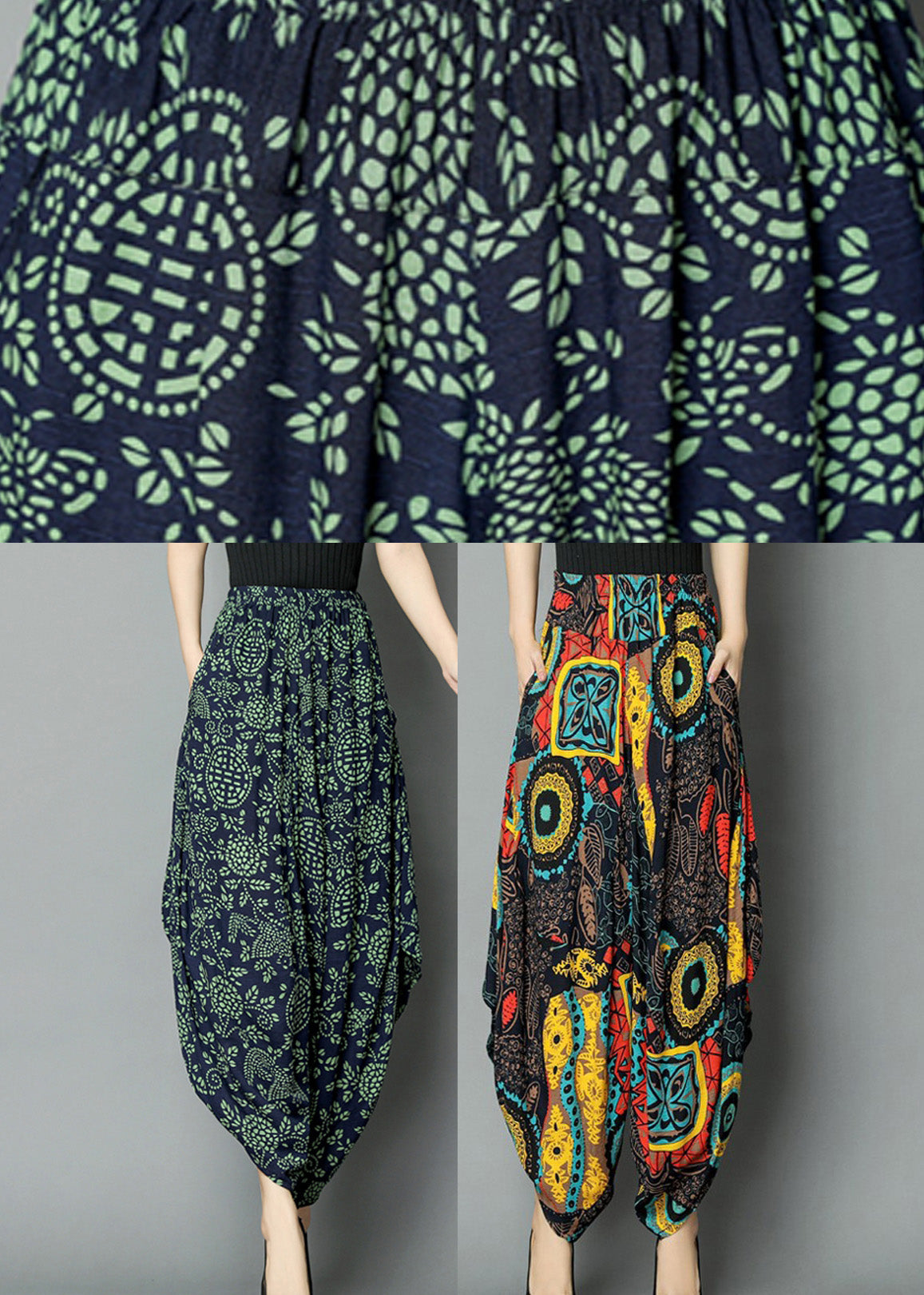 Green Print High Waist Wide Leg Pants TQ1010