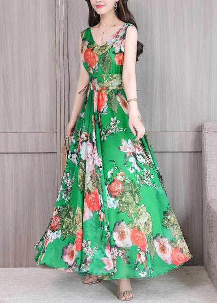 Green Slim Chiffon Maxi Dress Sleeveless LY1716