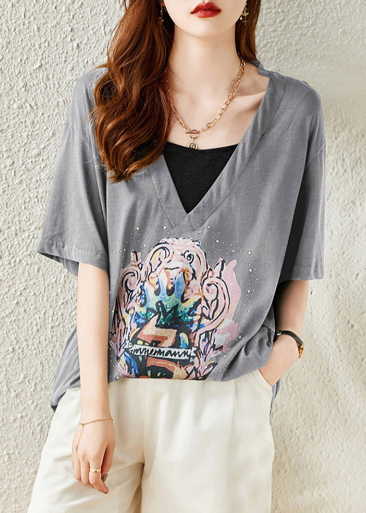 Grey Cozy Solid Cotton T Shirt Short Sleeve LY1527