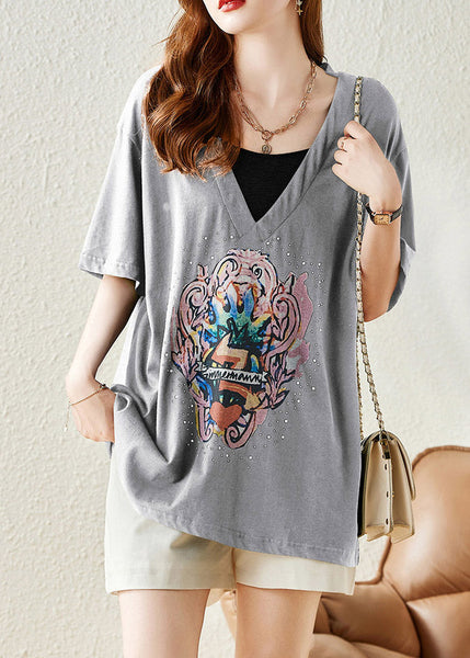 Grey Cozy Solid Cotton T Shirt Short Sleeve LY1527