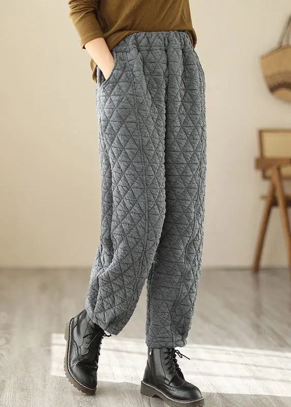 Grey High Waist Warm Fleece Lantern Pants Ada Fashion