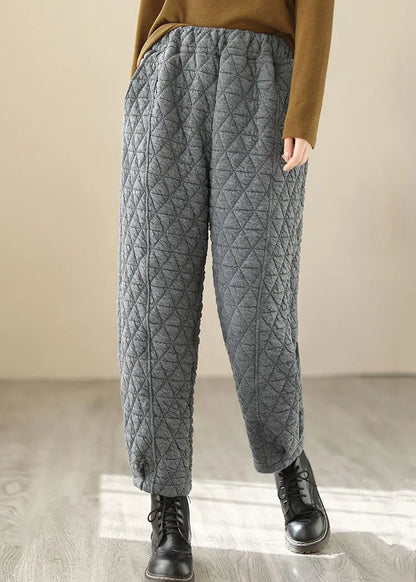 Grey High Waist Warm Fleece Lantern Pants Ada Fashion