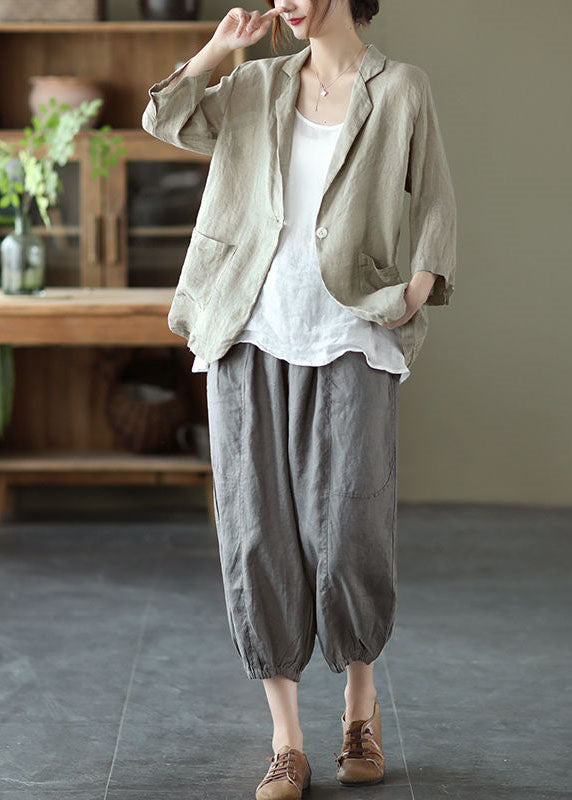 Grey Pockets Patchwork Linen Harem Pants Elastic Waist Summer LY0609