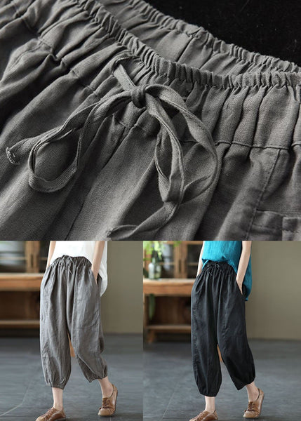 Grey Pockets Patchwork Linen Harem Pants Elastic Waist Summer LY0609