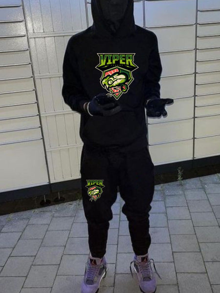 Men Cartoon Letter Print Kangaroo Pocket Tracksuit Set BO210