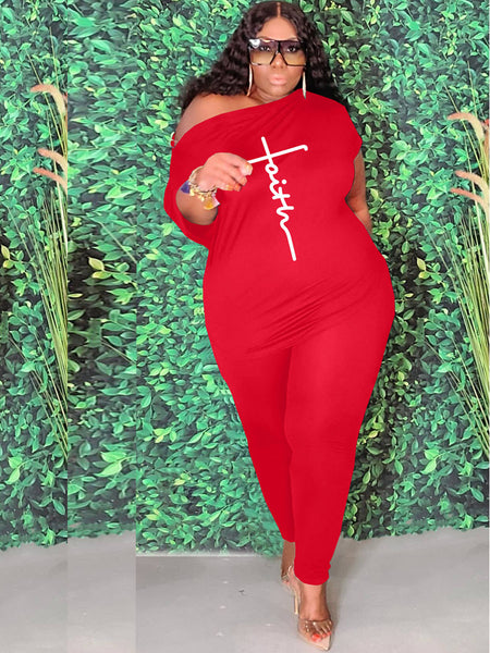 Plus Size Faith Letter Print Stretchy Pants Set AR5071