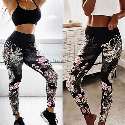 Chinese dragon flower printed Stretchy Pants DE108 - Furdela Wholesale