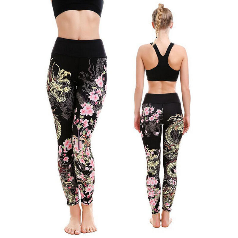 Chinese dragon flower printed Stretchy Pants DE108 - Furdela Wholesale