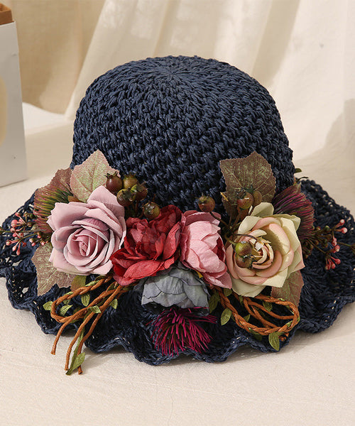 Handmade Beige Ruffled Straw Woven Floral Holiday Bucket Hat LY548