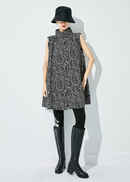 Handmade Black Oversized Print Cotton Shirts Sleeveless LY0837