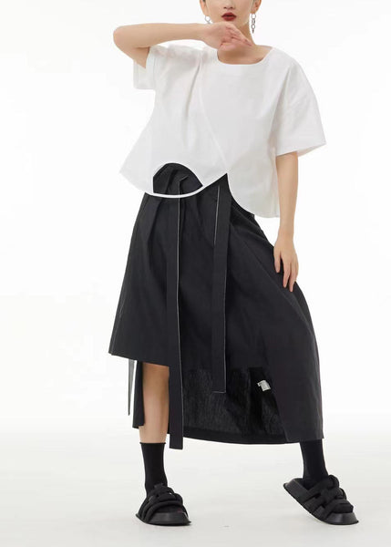 Handmade Blue O-Neck Asymmetrical Design Cotton Tanks Summer LC0160