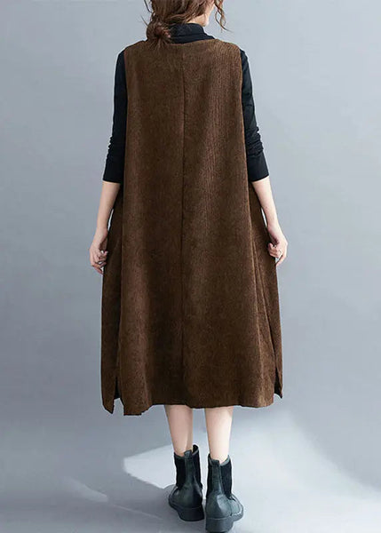 Handmade Coffee Pockets Patchwork Corduroy Sweatshirts Dress Sleeveless Ada Fashion