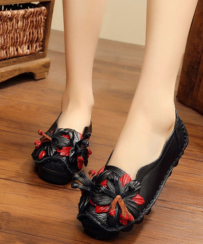 Handmade Cowhide Leather Flat Shoes For Women Floral Splicing Flat Feet Shoes LY0181