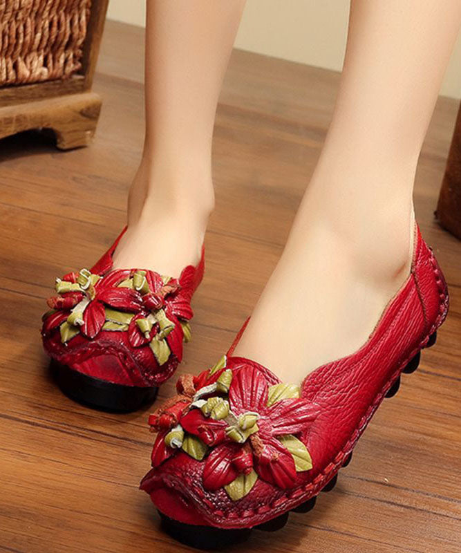 Handmade Cowhide Leather Flat Shoes For Women Floral Splicing Flat Feet Shoes LY0181