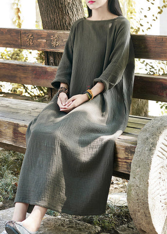 Handmade Green Patchwork Cozy Long Dress Spring LY1953