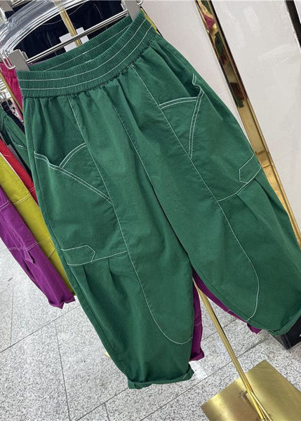 Handmade Green Pockets Patchwork Cotton Harem Pants Summer LY0606