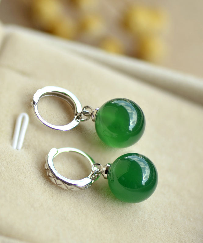 Handmade Green Sterling Silver Agate Drop Earrings TW1041