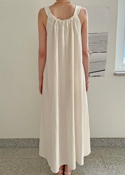 Handmade Khaki Wrinkled Patchwork Cotton Spaghetti Strap Dress Sleeveless LC0438