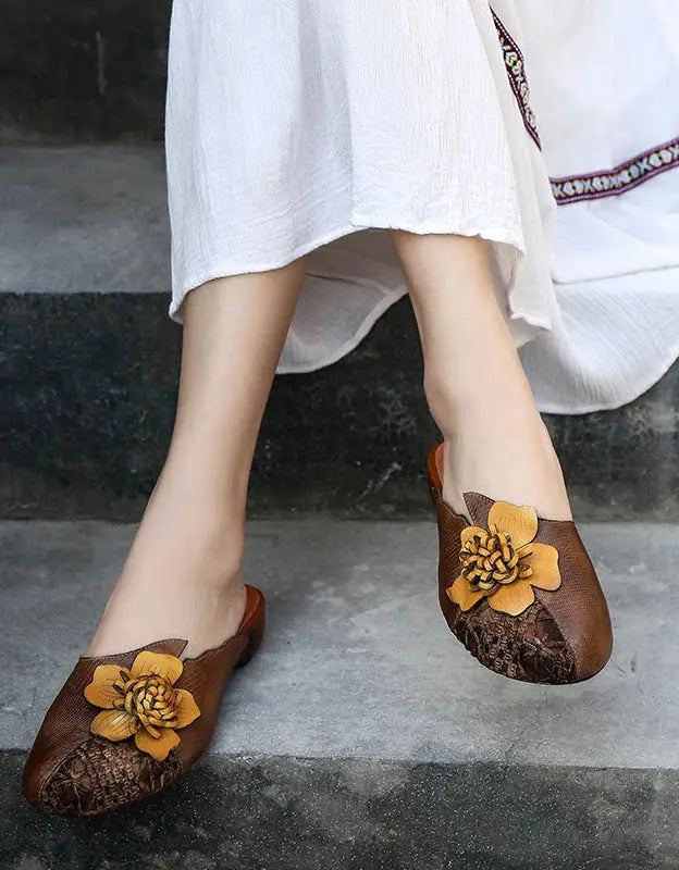 Handmade Leather Flower Comfortable Retro Slippers Ada Fashion