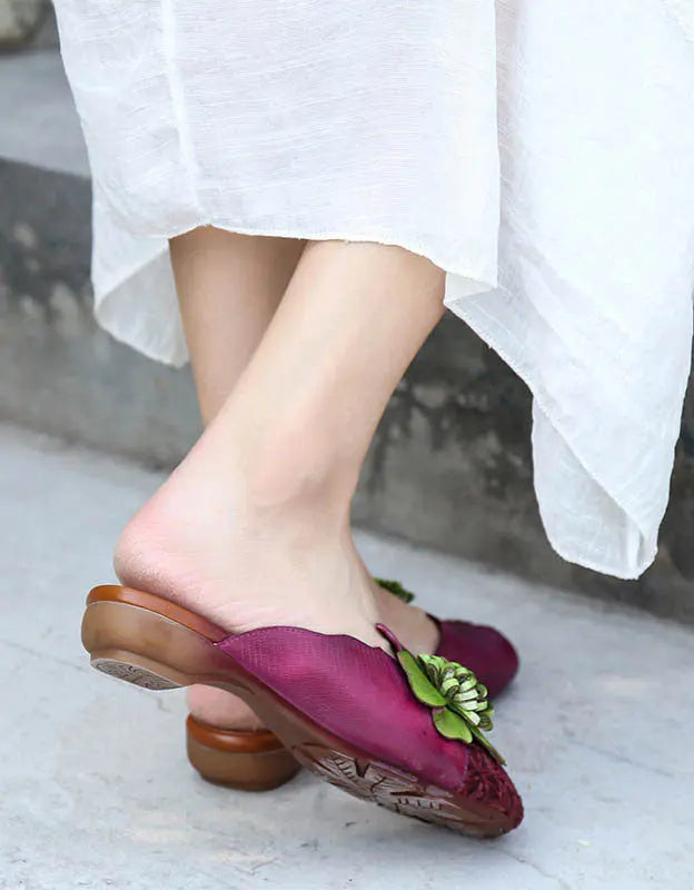 Handmade Leather Flower Comfortable Retro Slippers Ada Fashion