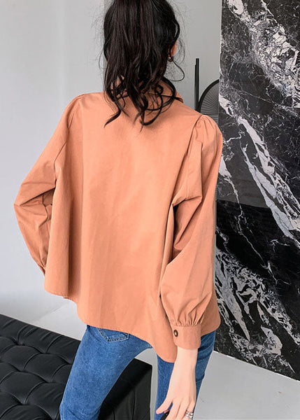 Handmade Red Brown Asymmetrical Patchwork Cotton Shirts Spring LY0766