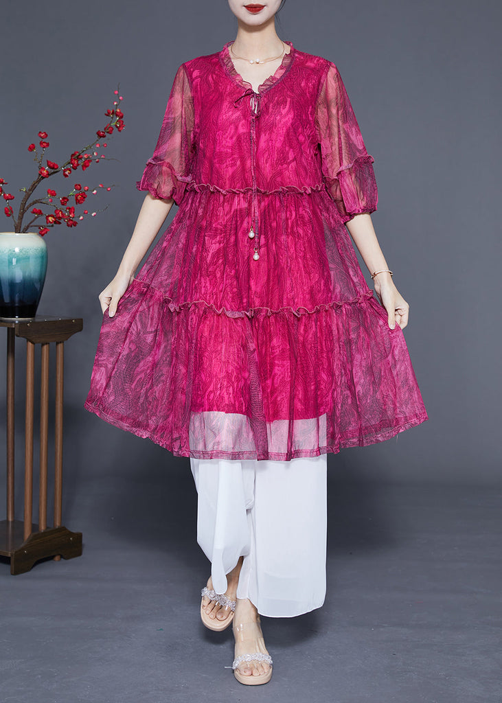 Handmade Rose Ruffled Exra Large Hem Chiffon Party Dress Half Sleeve LC0429