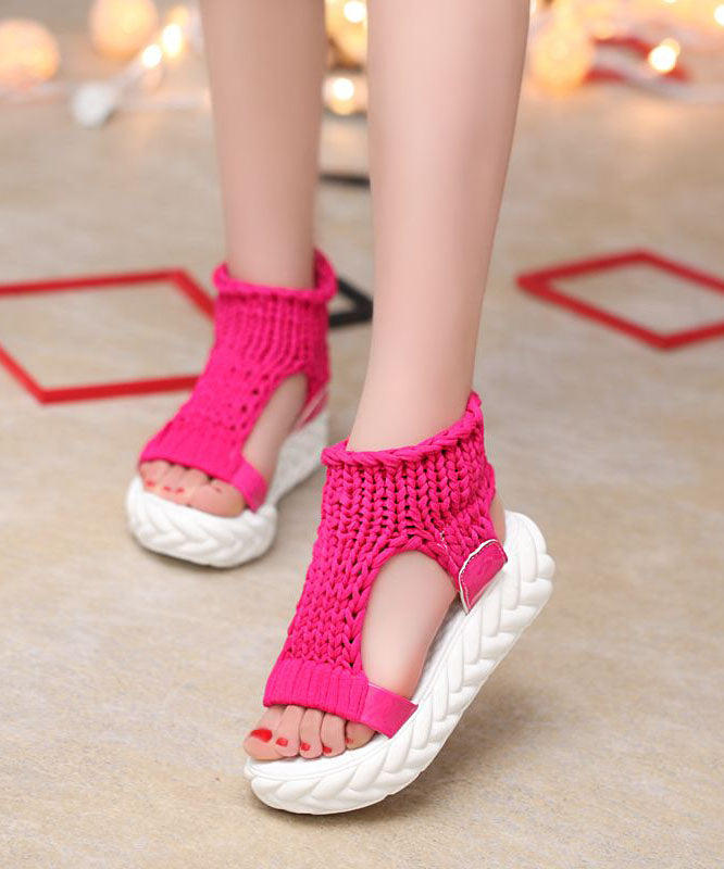 Handmade Rose Splicing Peep Toe Platform Sandals Knit Fabric LY1774