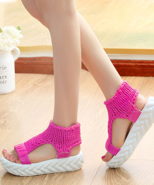 Handmade Rose Splicing Peep Toe Platform Sandals Knit Fabric LY1774
